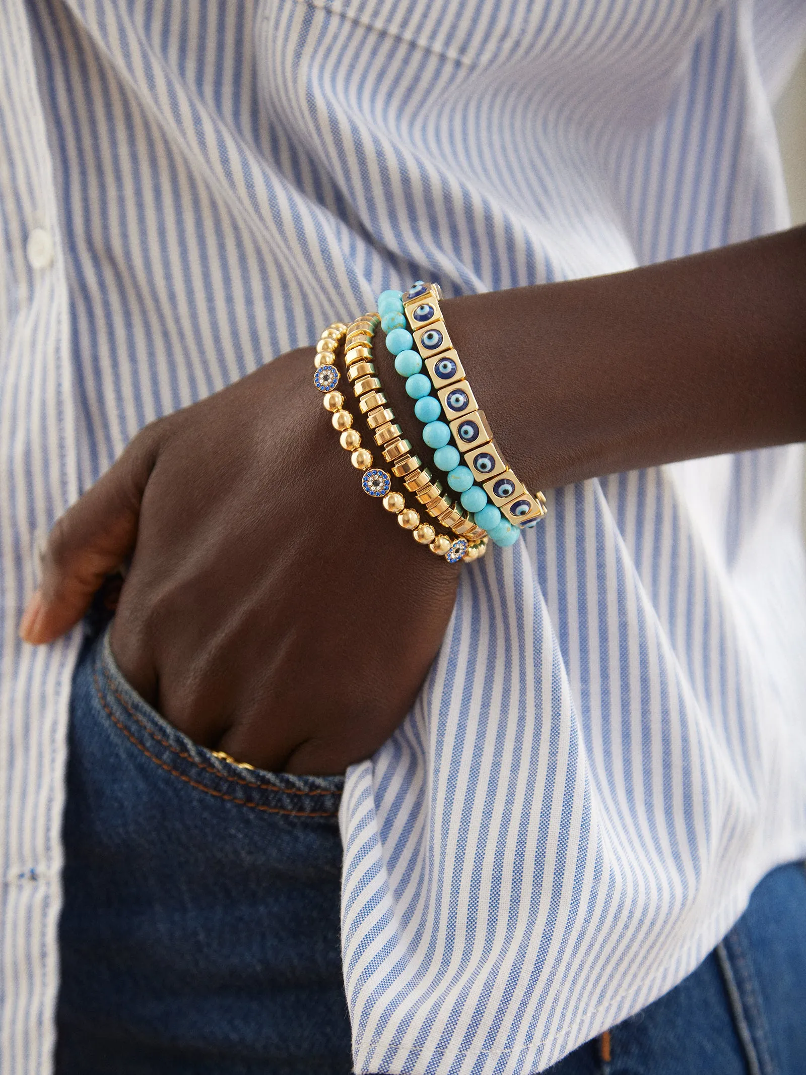 Evil Eye On Repeat Bracelet - Gold/Blue sold by BaubleBar product image thumbnail 2