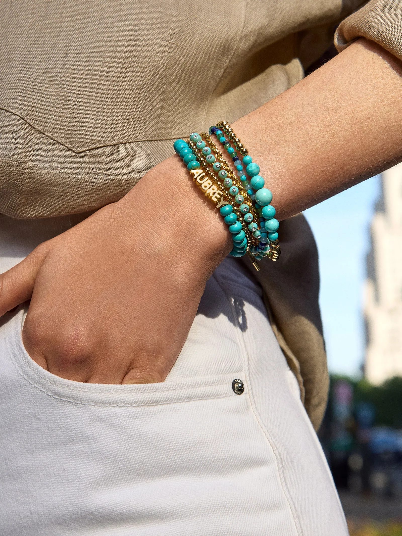 Turquoise Custom Nameplate Bracelet - Gold/Turquoise sold by BaubleBar product image thumbnail 2