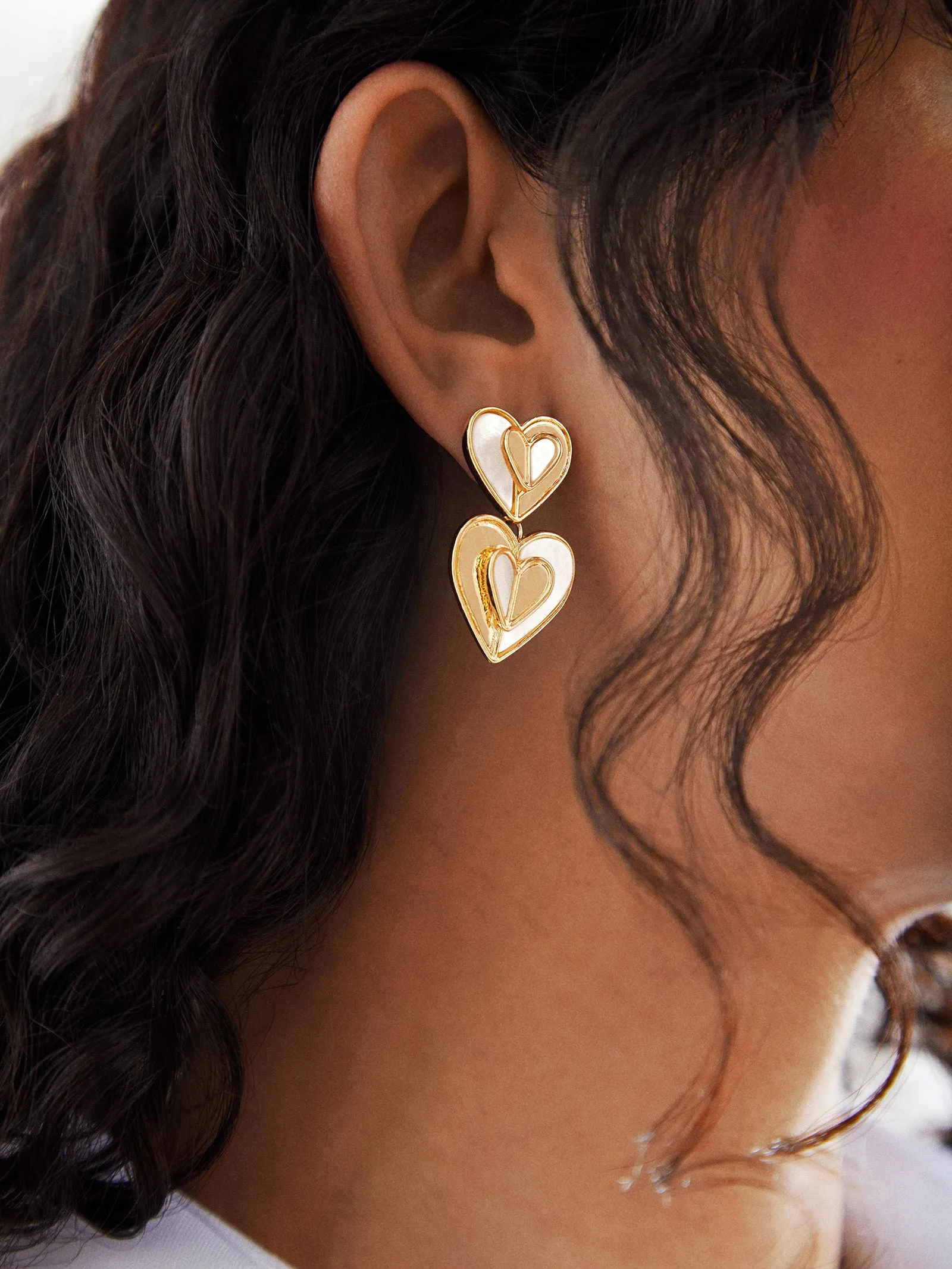 Vanessa Earrings - Gold and Shell Heart sold by BaubleBar product image thumbnail 2