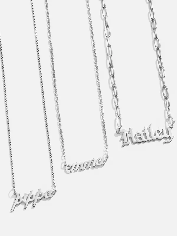 Sterling Silver Custom Nameplate Necklace - Silver sold by BaubleBar