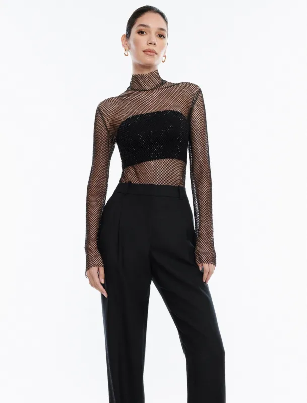 Sparkle Mesh Mock Neck Bodysuit sold by BCBGMaxAzria