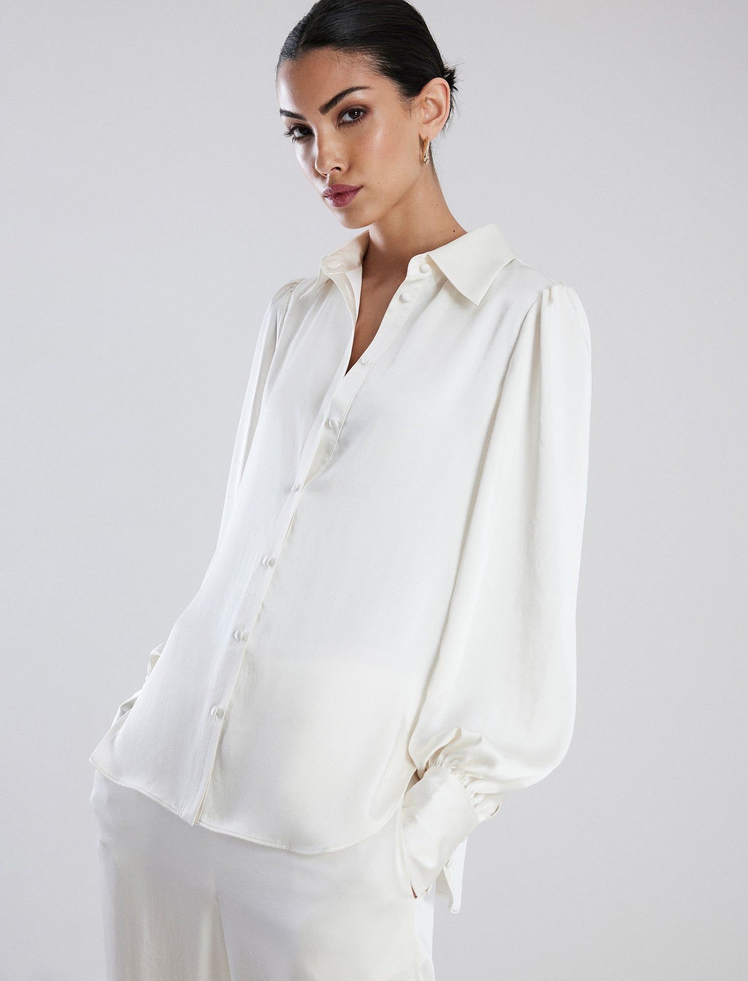 Balloon Sleeve Button-Up Top sold by BCBGMaxAzria