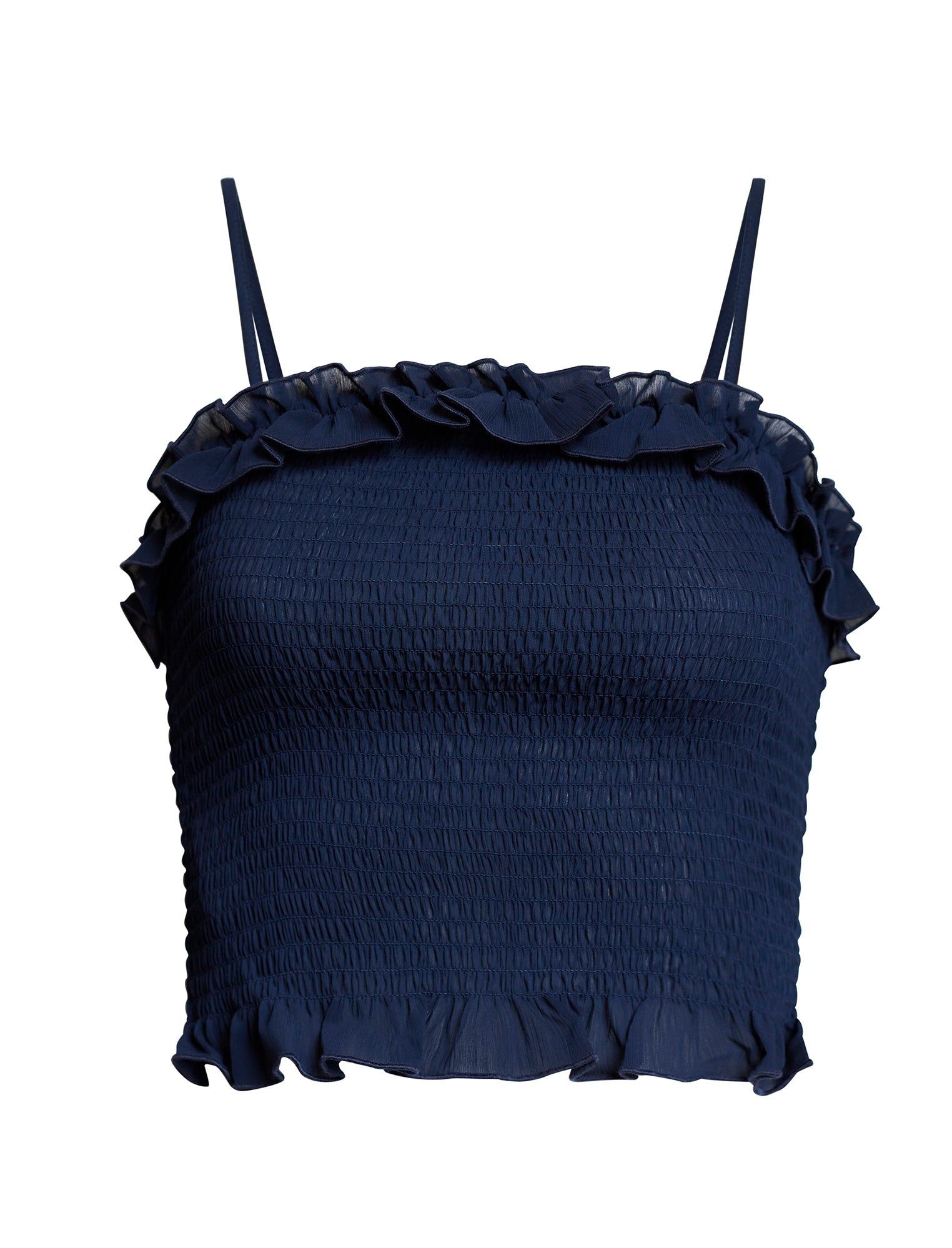 Smocked Ruffle Crop Top sold by BCBGMaxAzria