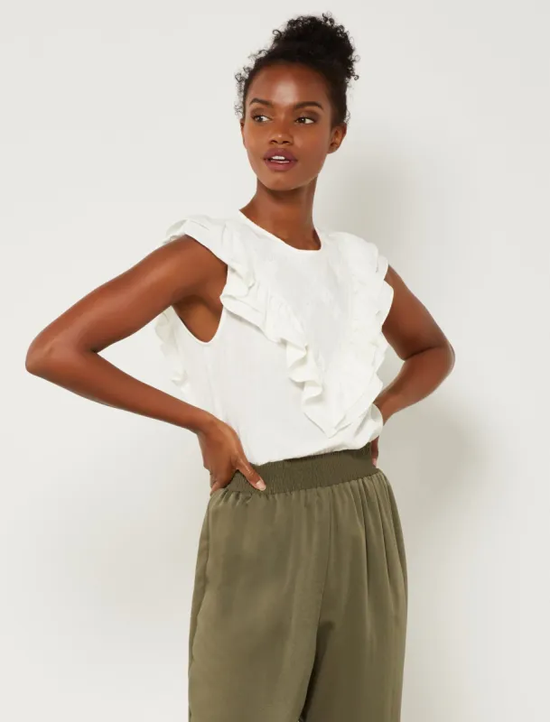 Short Sleeve Ruffle Lace Top sold by BCBGMaxAzria