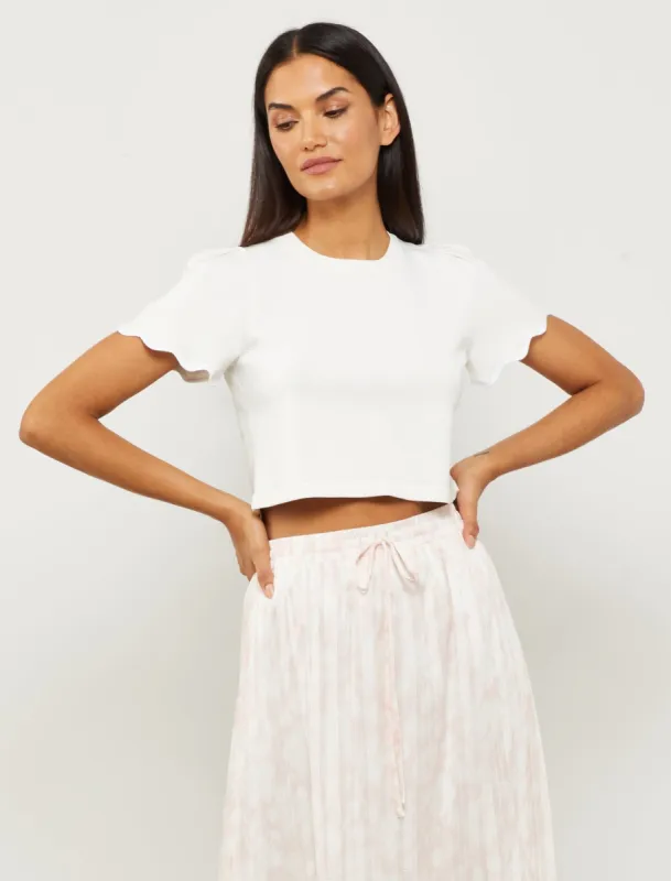 Scalloped Short Sleeve Crop Top sold by BCBGMaxAzria