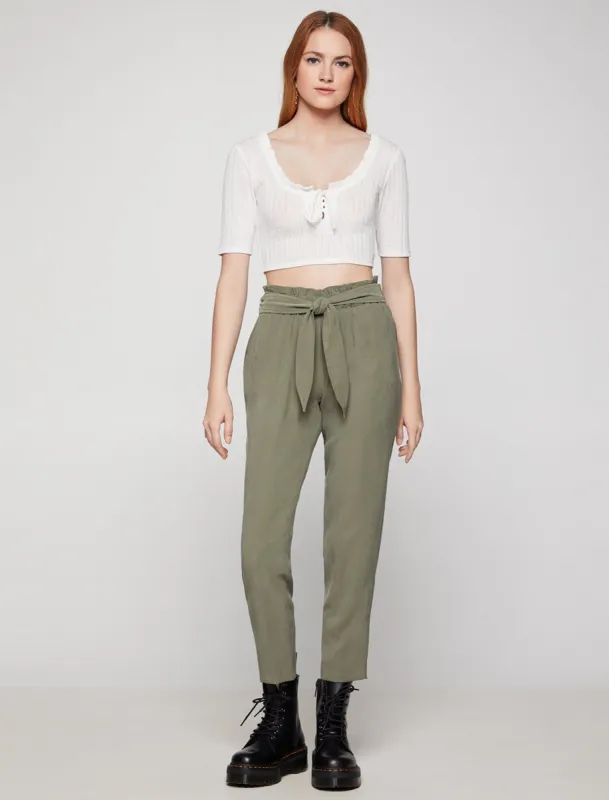 Front-Tie Shirred Pant sold by BCBGMaxAzria