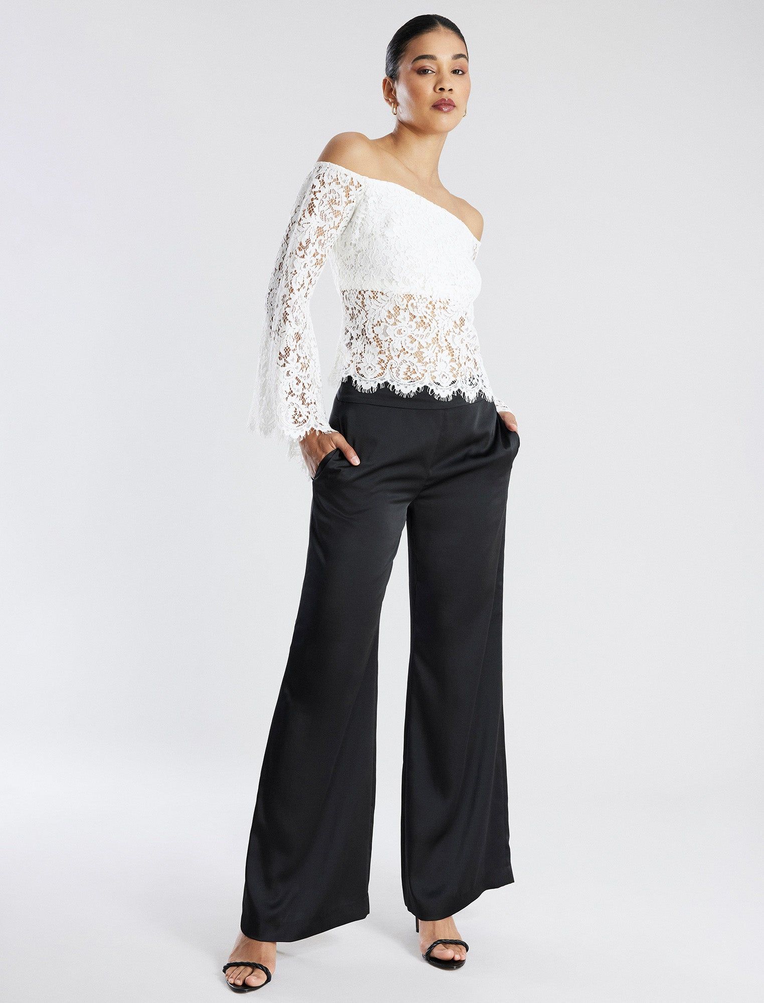 Off-The-Shoulder Bell Sleeve Lace Top sold by BCBGMaxAzria product image thumbnail 5
