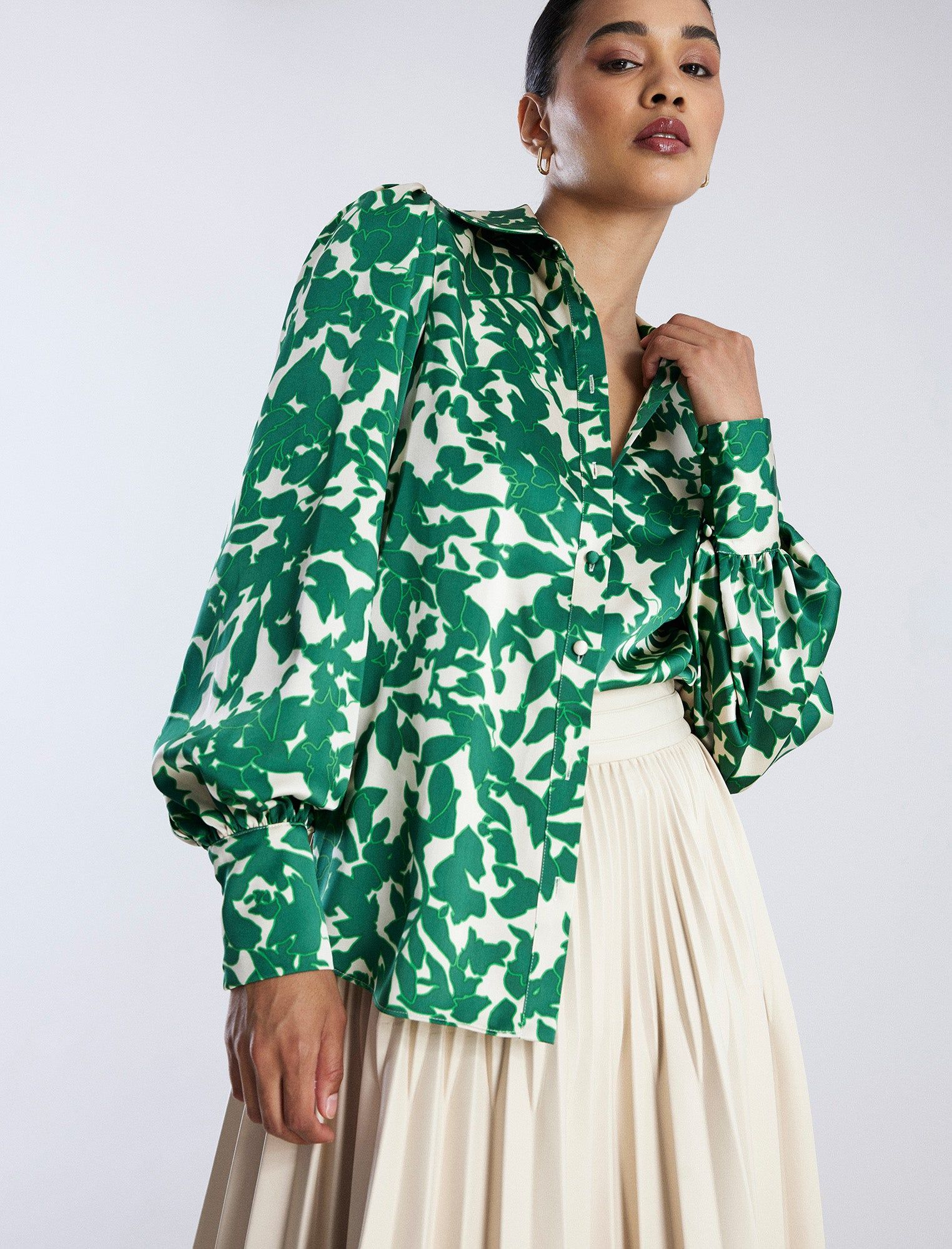 Balloon Sleeve Button-Up Top sold by BCBGMaxAzria