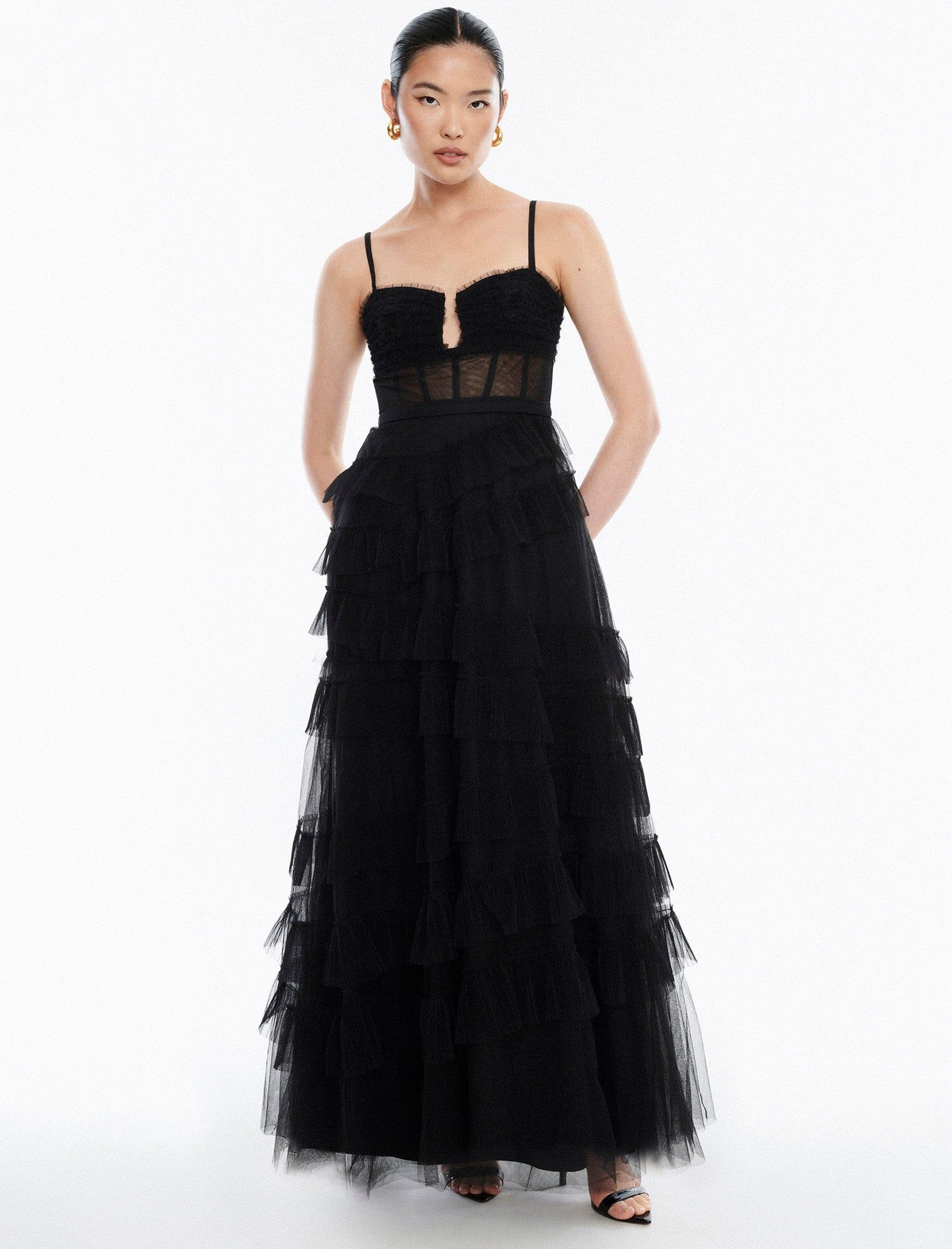 Ellis Tulle Ruffle Gown sold by BCBGMaxAzria