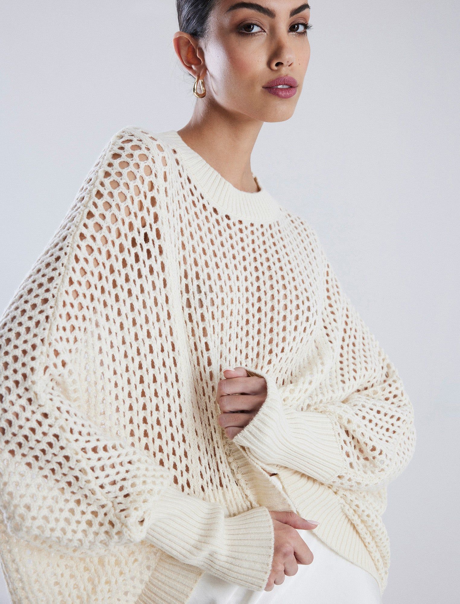 Open Knit High-Low Cocoon Sweater sold by BCBGMaxAzria product image thumbnail 3