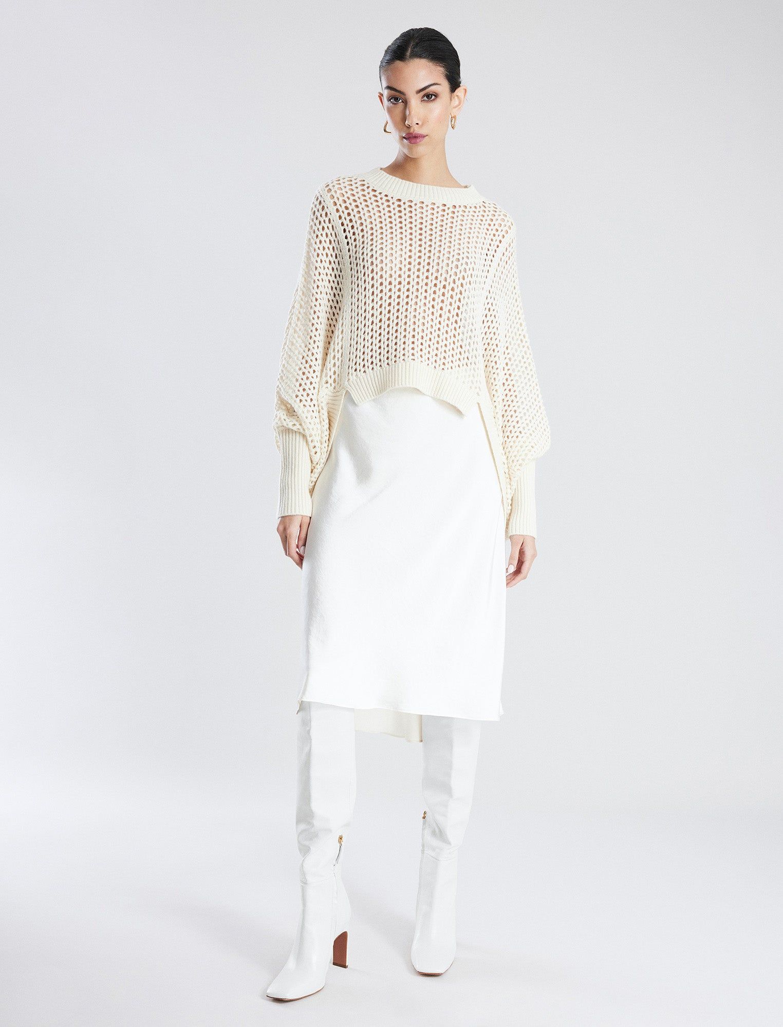 Open Knit High-Low Cocoon Sweater sold by BCBGMaxAzria product image thumbnail 2