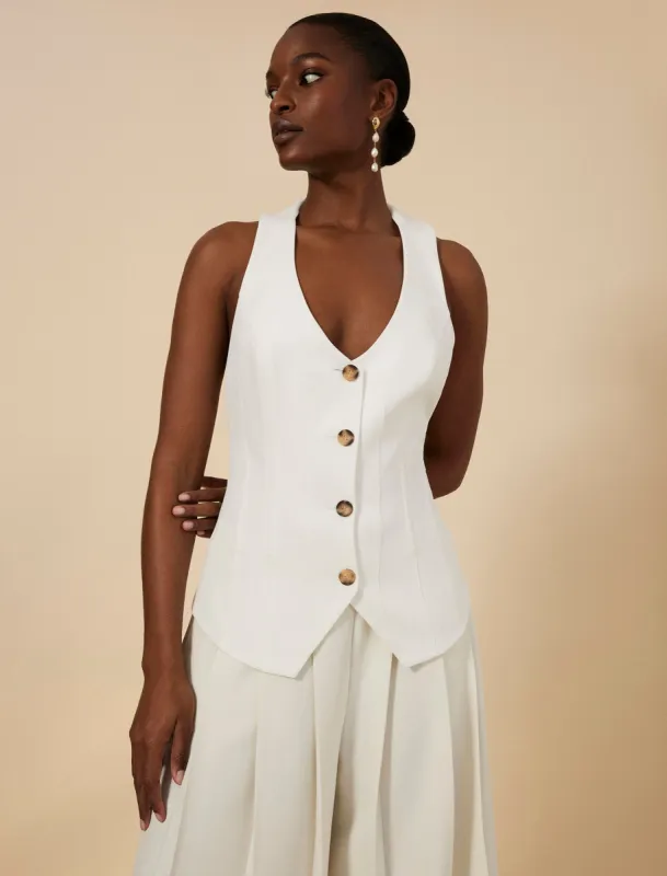 Tie-Back Buttoned Vest Top sold by BCBGMaxAzria