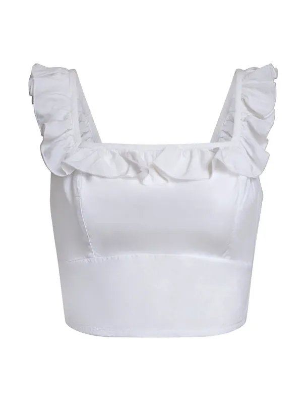 Ruffle Square Neck Crop Top sold by BCBGMaxAzria