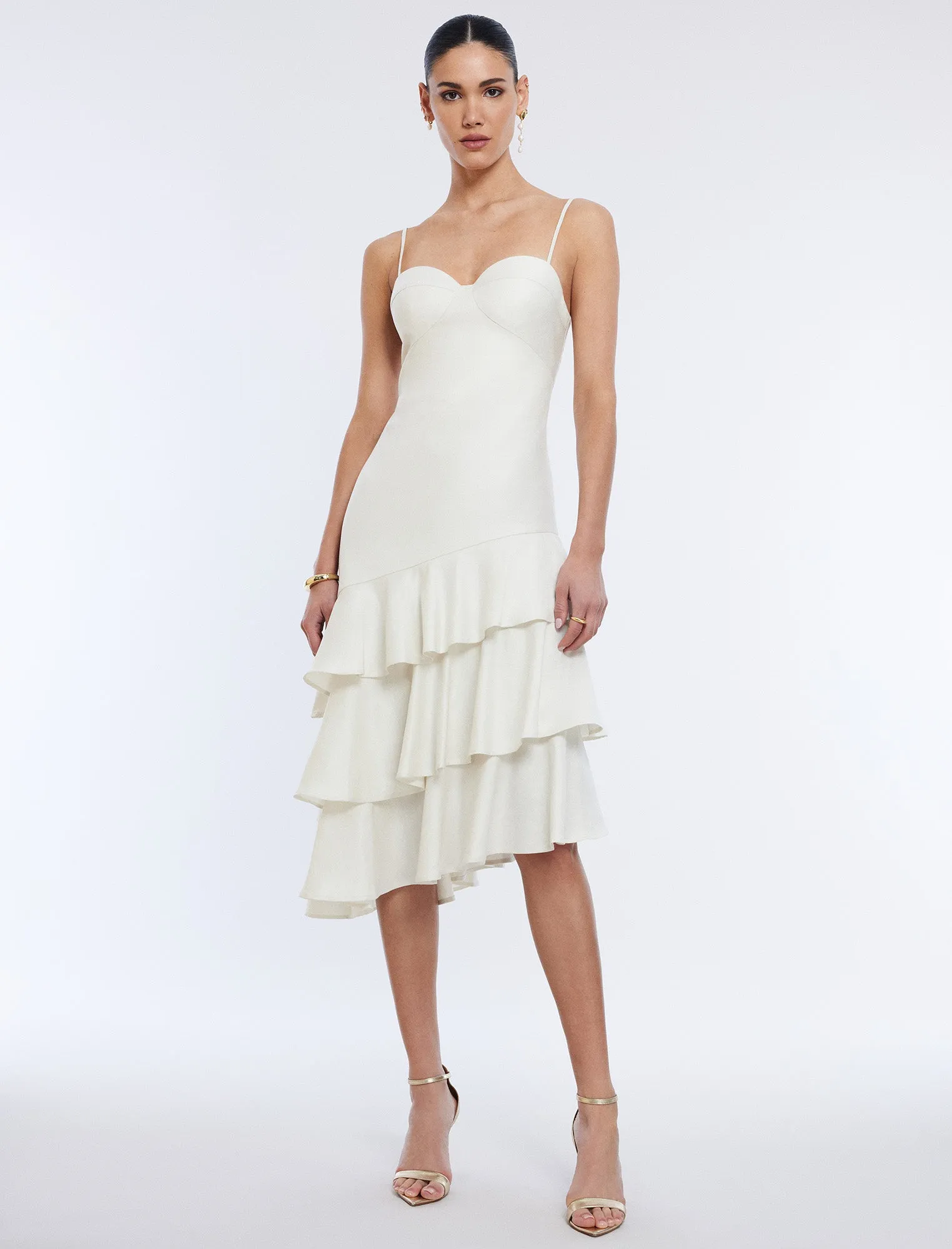 Esme Asymmetrical Ruffle Dress sold by BCBGMaxAzria