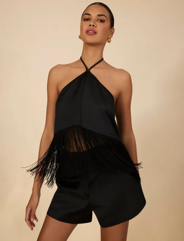 Halter Fringe Crop Top made by BCBGMaxAzria