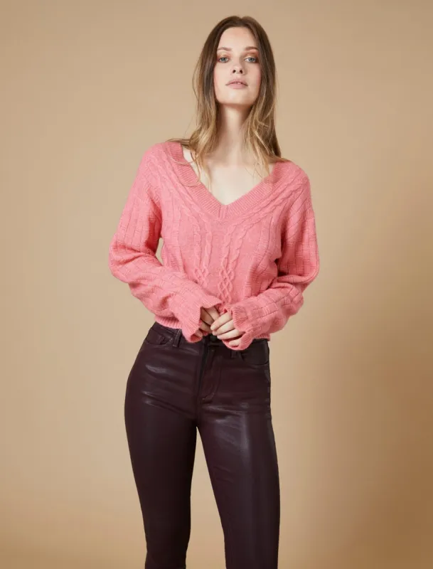 V-Neck Cable Knit Sweater sold by BCBGMaxAzria