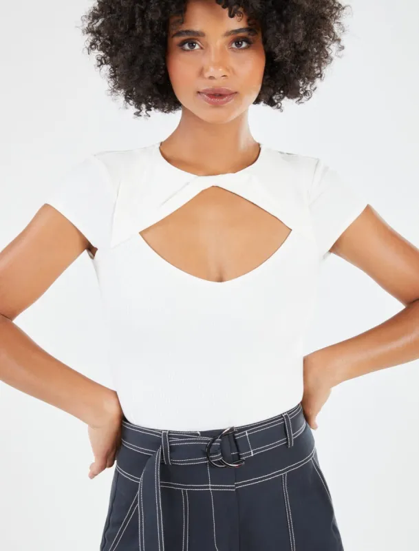 Twist Front Cutout Bodysuit sold by BCBGMaxAzria