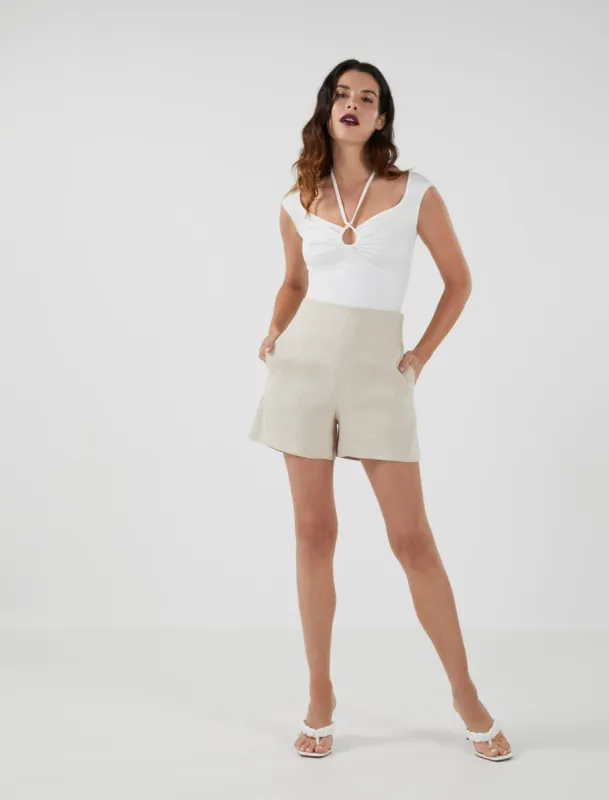 Benji High-Waist Pinstripe Linen Short sold by BCBGMaxAzria