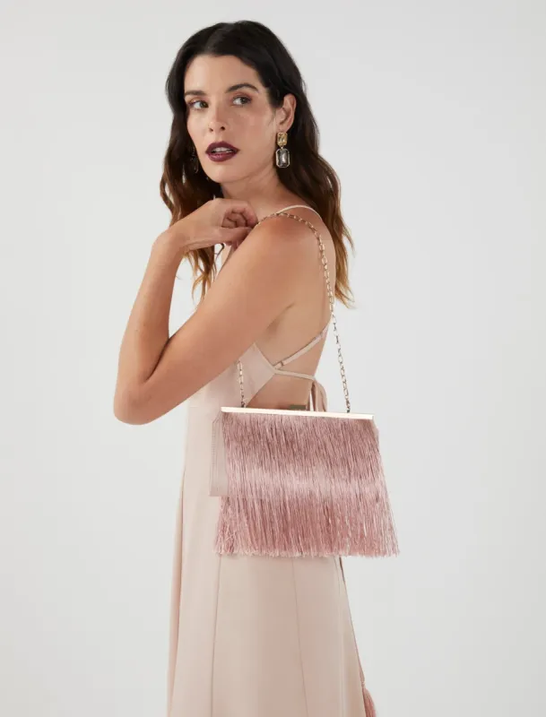 Carla Fringe Frame Clutch sold by BCBGMaxAzria
