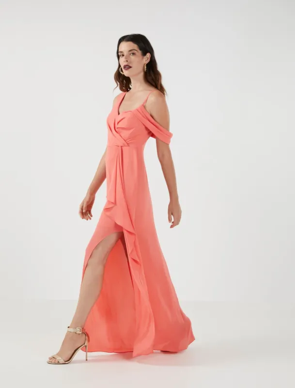 Lorenzo Drape Shoulder Evening Dress sold by BCBGMaxAzria