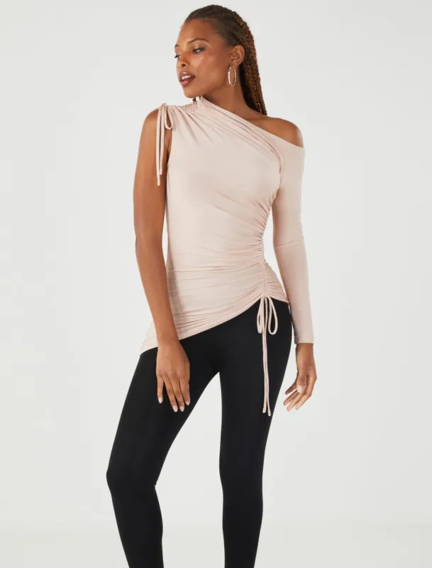 Asymmetrical Ruched Drawstring Top sold by BCBGMaxAzria