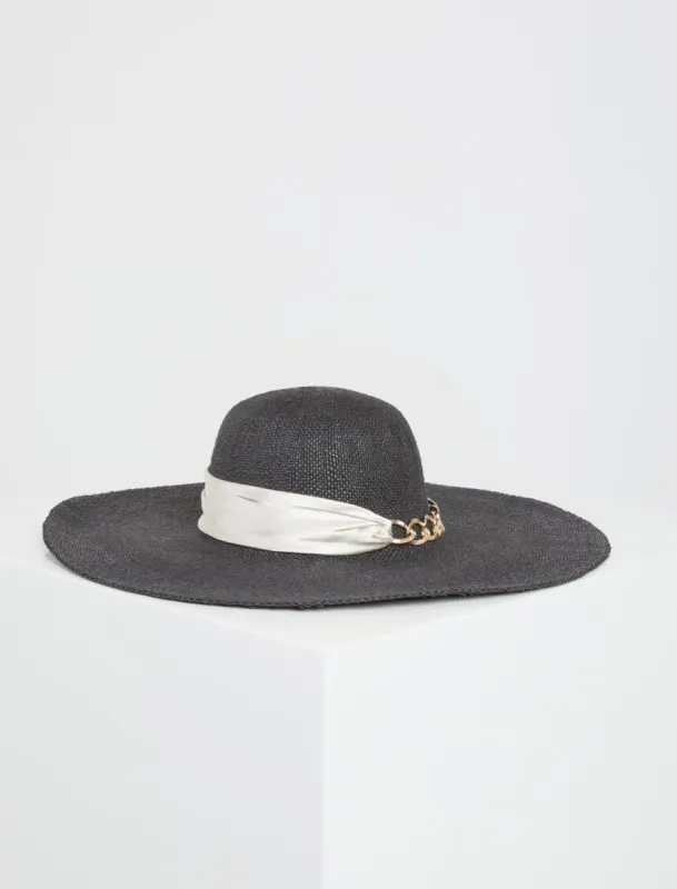 Satin Band Wide Brim Straw Floppy Hat sold by BCBGMaxAzria