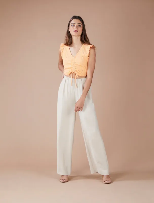 Wide-Leg Twill Pull-On Pant sold by BCBGMaxAzria