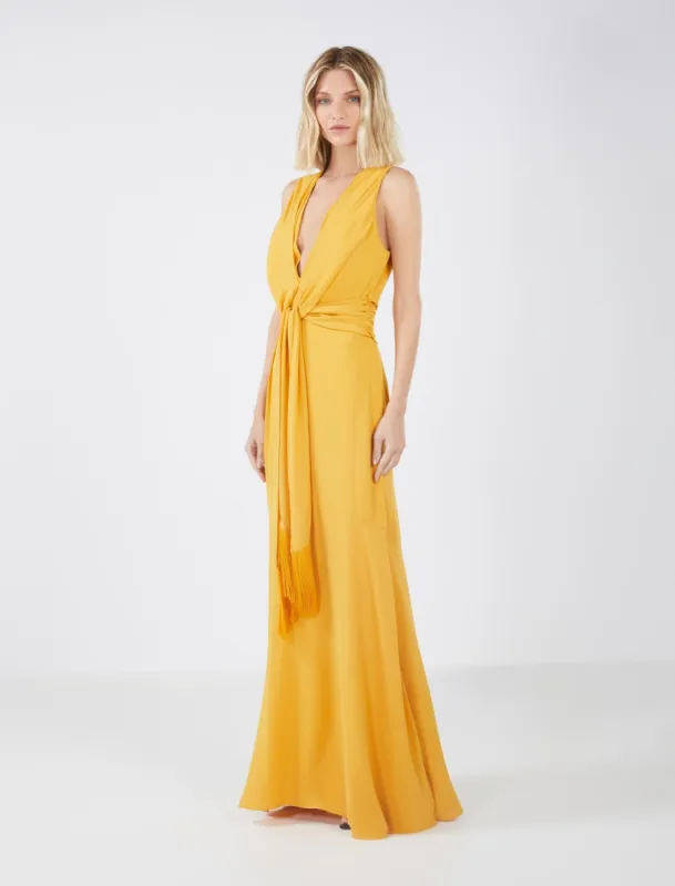 Chloe Tie-Front Fringe Evening Dress sold by BCBGMaxAzria