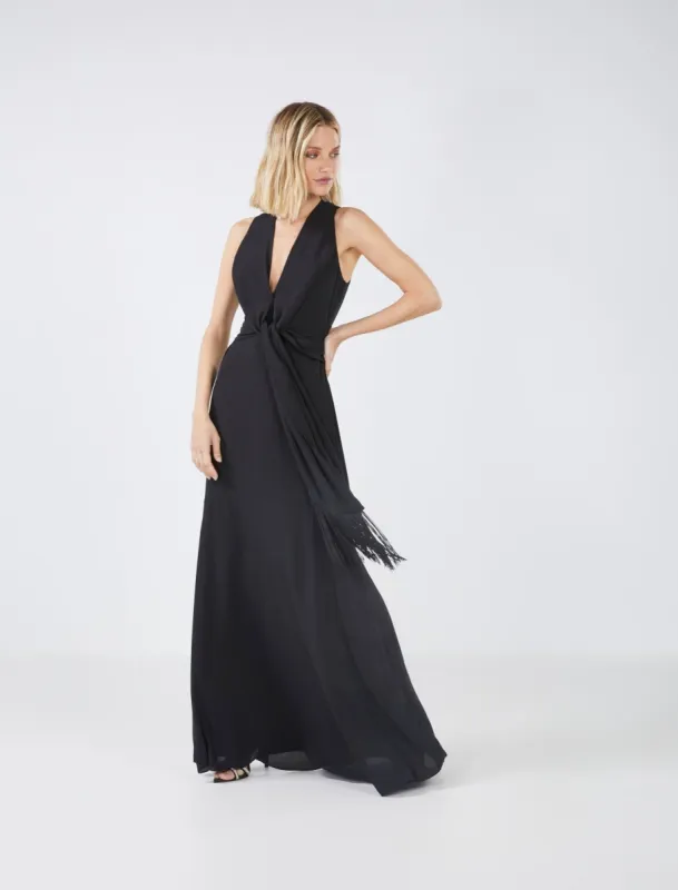 Chloe Tie-Front Fringe Evening Dress sold by BCBGMaxAzria