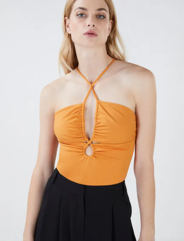 Ruched Cutout Halter Top made by BCBGMaxAzria