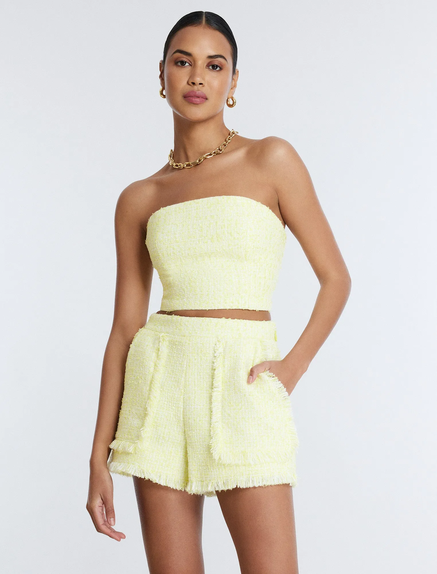 Strapless Boucle Crop Top sold by BCBGMaxAzria