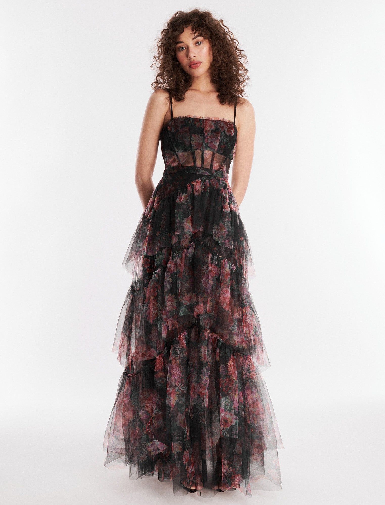Oly Tiered Ruffle Tulle Evening Gown sold by BCBGMaxAzria