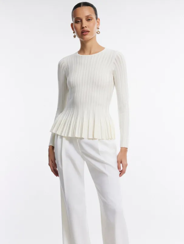 Long Sleeve Rib Peplum Knit Top sold by BCBGMaxAzria