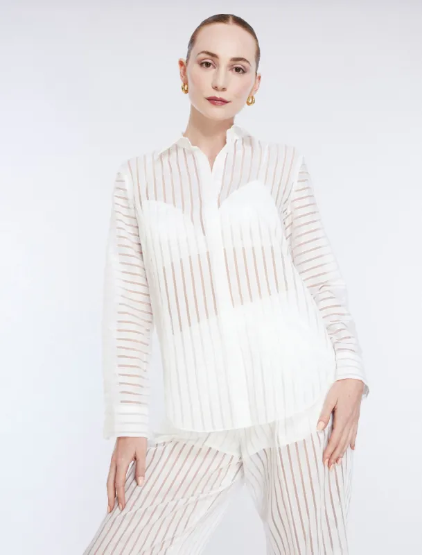 Sheer Stripe Button Down Shirt sold by BCBGMaxAzria