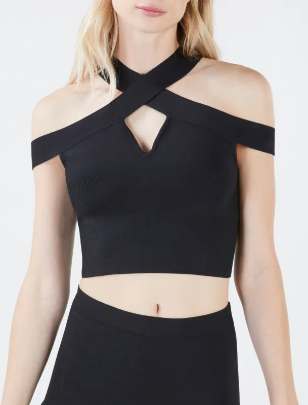 Crossover Cold Shoulder Crop Top sold by BCBGMaxAzria