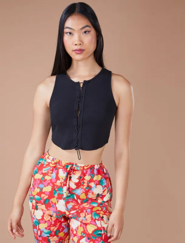 Sleeveless Lace-Up Crop Top sold by BCBGMaxAzria