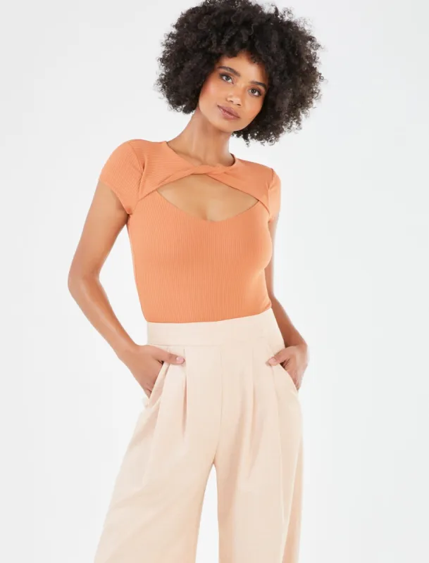 Twist Front Cutout Bodysuit sold by BCBGMaxAzria