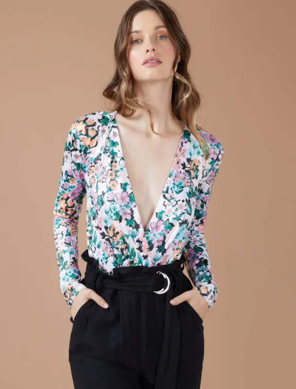 Long Sleeve Surplice Bodysuit sold by BCBGMaxAzria