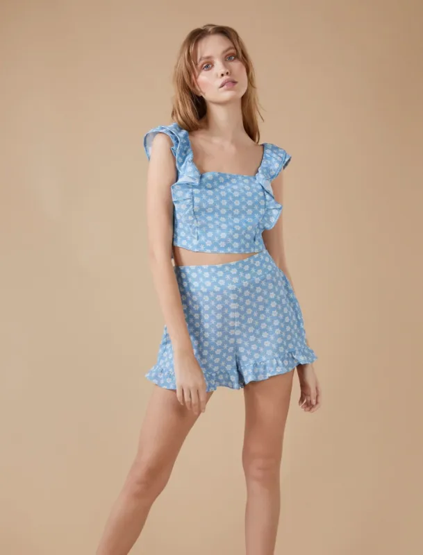 Tie Back Ruffle Sleeve Crop Top sold by BCBGMaxAzria