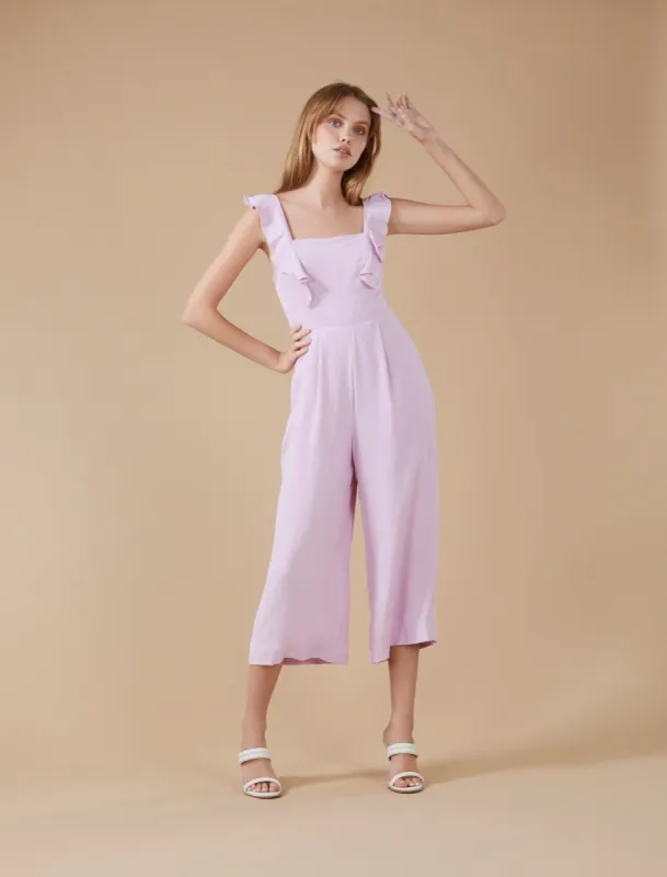 Gabbi Tie Back Ruffle Sleeve Jumpsuit sold by BCBGMaxAzria