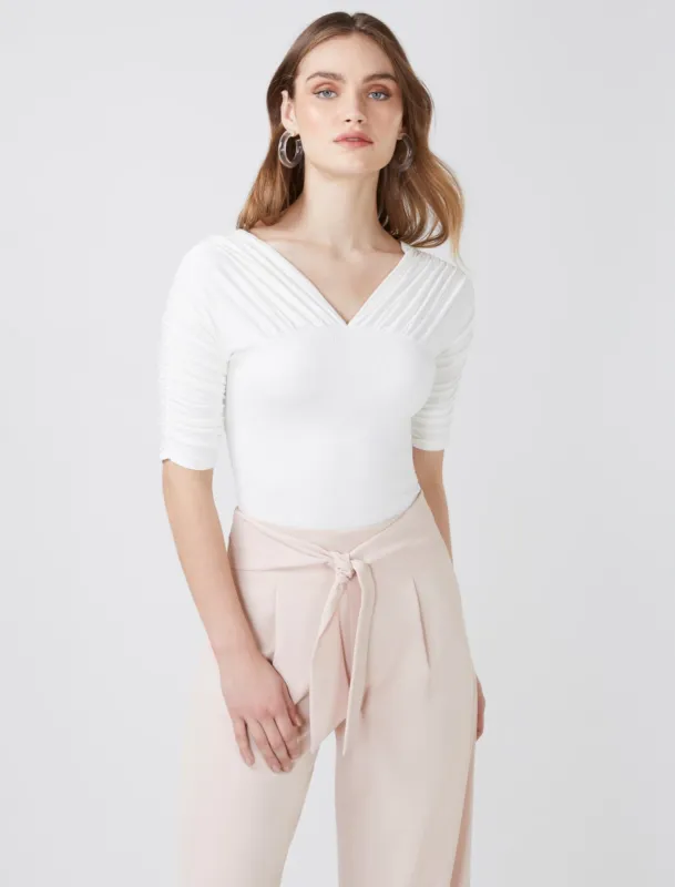 Gathered Sleeve V-Neck Top sold by BCBGMaxAzria