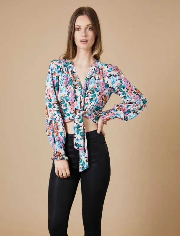 Tie-Front Button-Up Top sold by BCBGMaxAzria