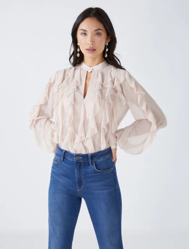 Ruffle Panel Sheer Top sold by BCBGMaxAzria