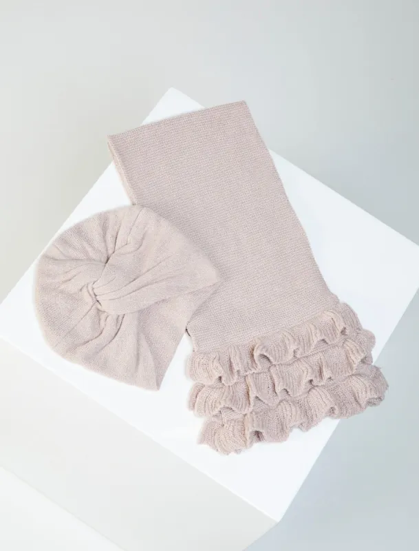 Knotted Turban & Ruffle Scarf Set sold by BCBGMaxAzria