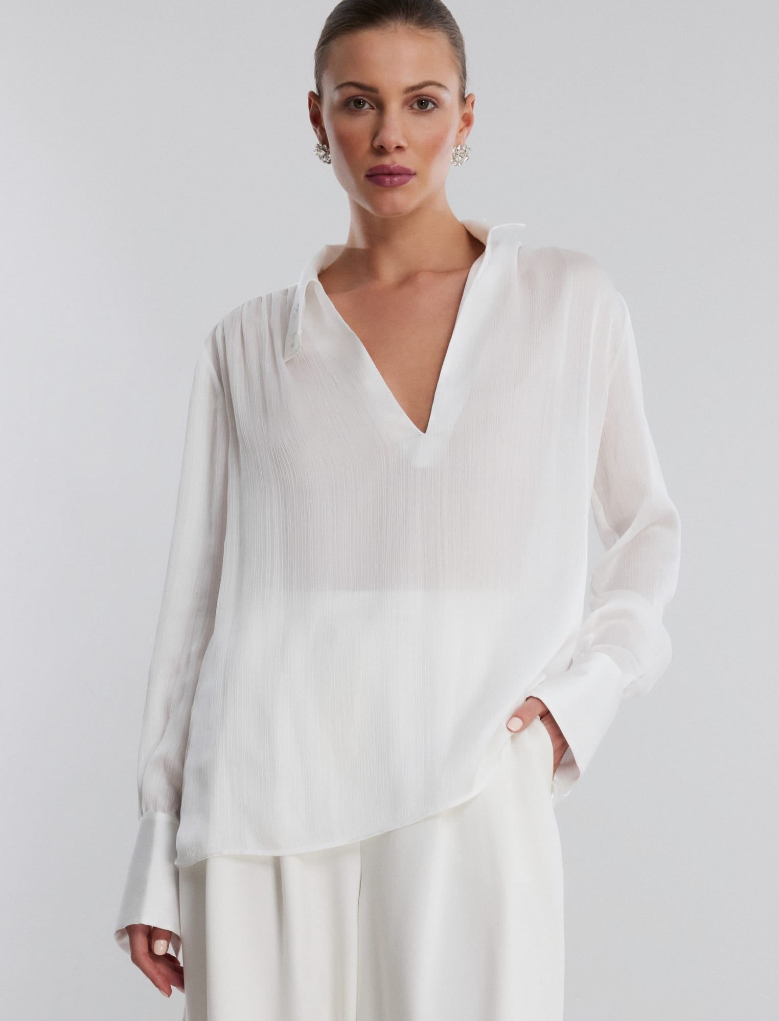 V-Neck Collared Top sold by BCBGMaxAzria