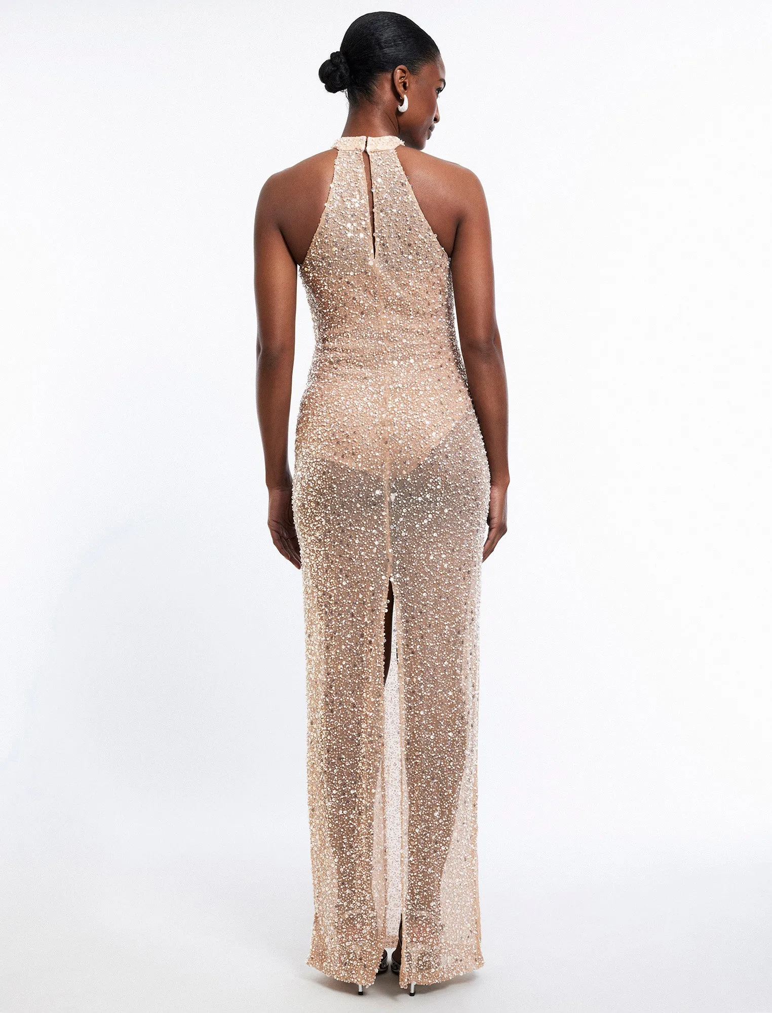 Jules Beaded Semi-Sheer Halter Gown sold by BCBGMaxAzria product image thumbnail 4