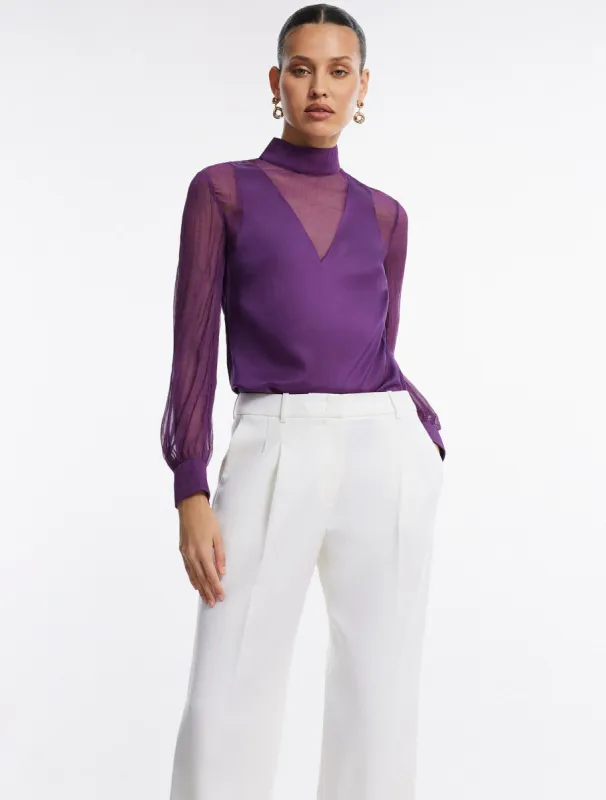 Plunging Sheer Panel Top sold by BCBGMaxAzria