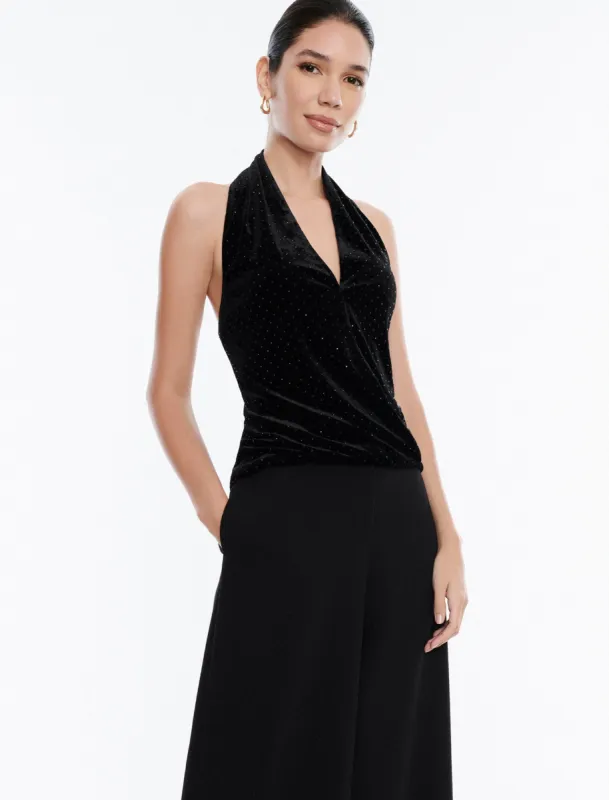 Studded Velvet Surplice Halter Top sold by BCBGMaxAzria
