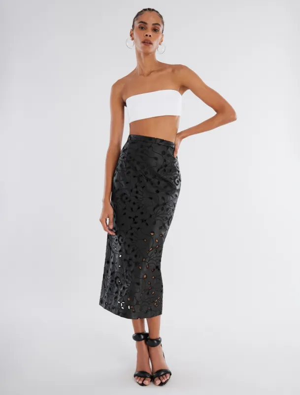 Anabelle Faux Leather Lace Skirt sold by BCBGMaxAzria