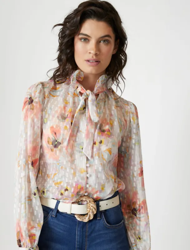 Printed Shadow Stripe Ruffle Top sold by BCBGMaxAzria